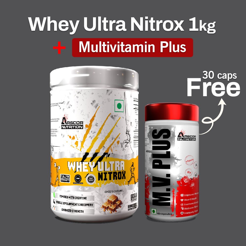 Whey Ultra Nitrox (1kg) Plus Free MV Plus (60caps) – Advanced Whey Protein for Muscle Growth | Advanced Performance Multivitamin for Men & Women - Arscor Nutrition - 